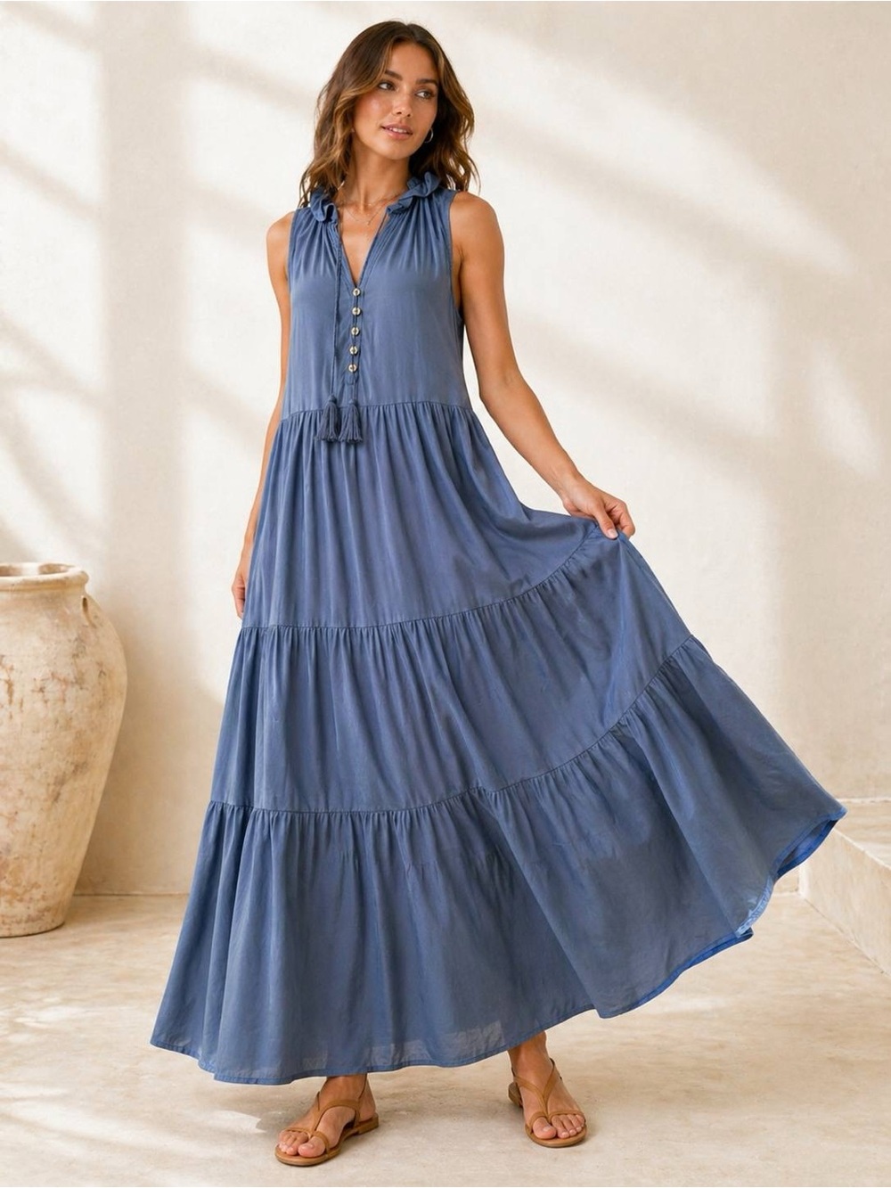 Lilly Pulitzer Women Navy Blue Sleeveless Tiered Cotton Maxi Dress Size M NWT